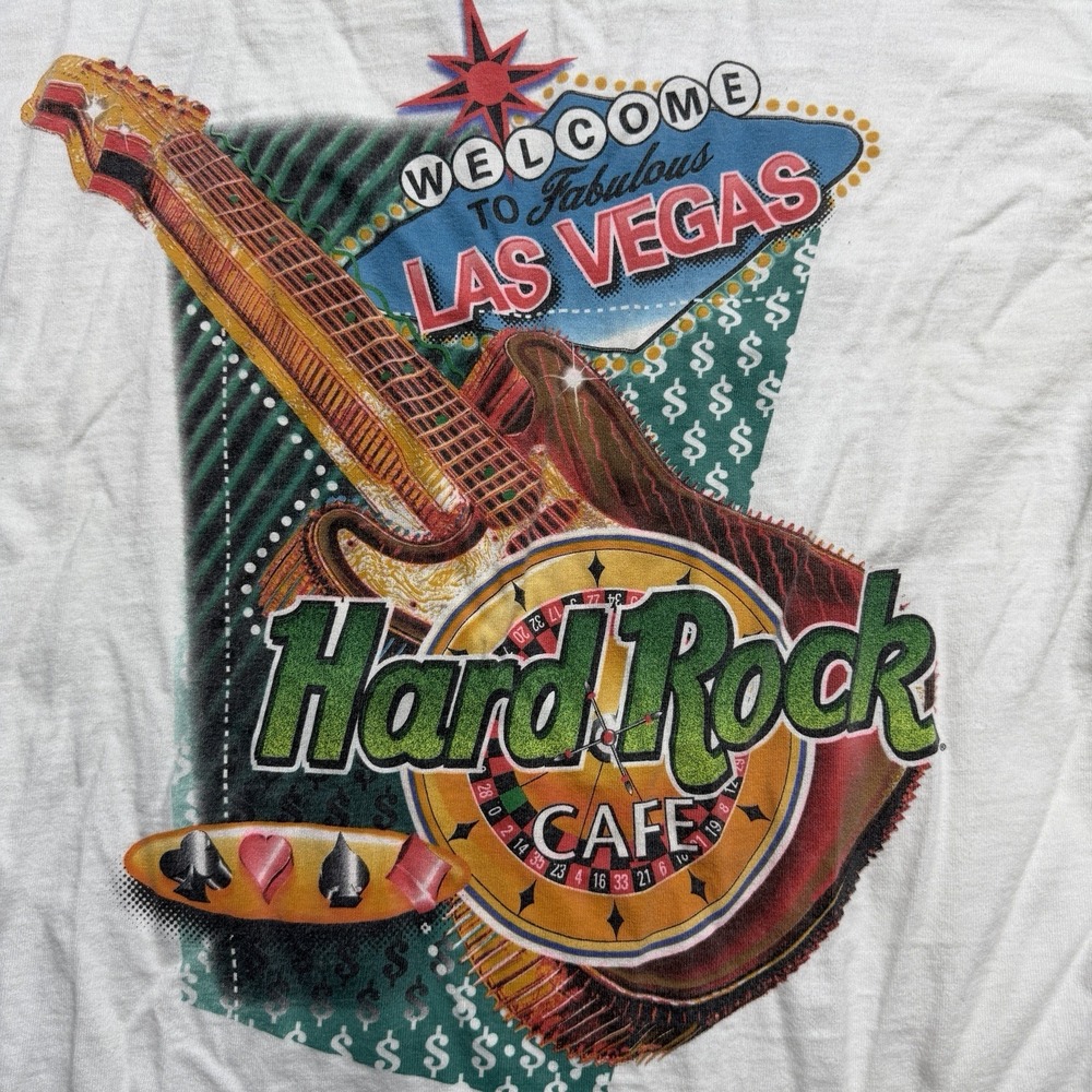 Vintage Hard Rock Cafe Las Vegas T-Shirt Large 90s Double Sided Guitar Graphic T